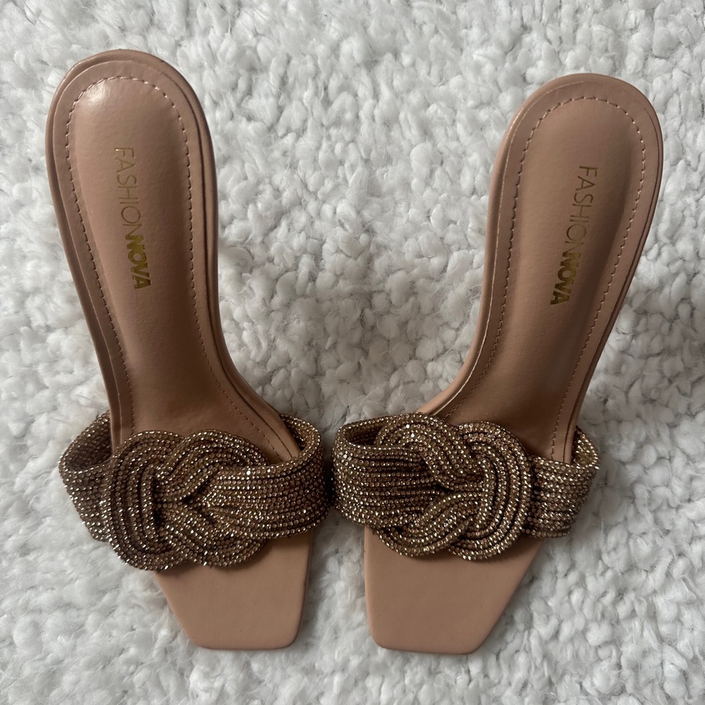 Fashion Nova Tan Beaded Women's Heel Sandals